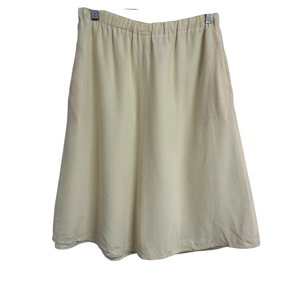 Vintage 100% Silk Skirt Size 8 Cream Ivory Elastic Waist A-Line Midi Fiorenza